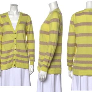 Cynthia Rowley Yellow Dusty Rose Taupe Metallic Stripe V-Neck Boyfriend Cardigan